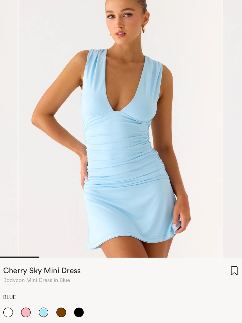 Peppermayo Sky Blue V-Neck Bodycon Mini Dress